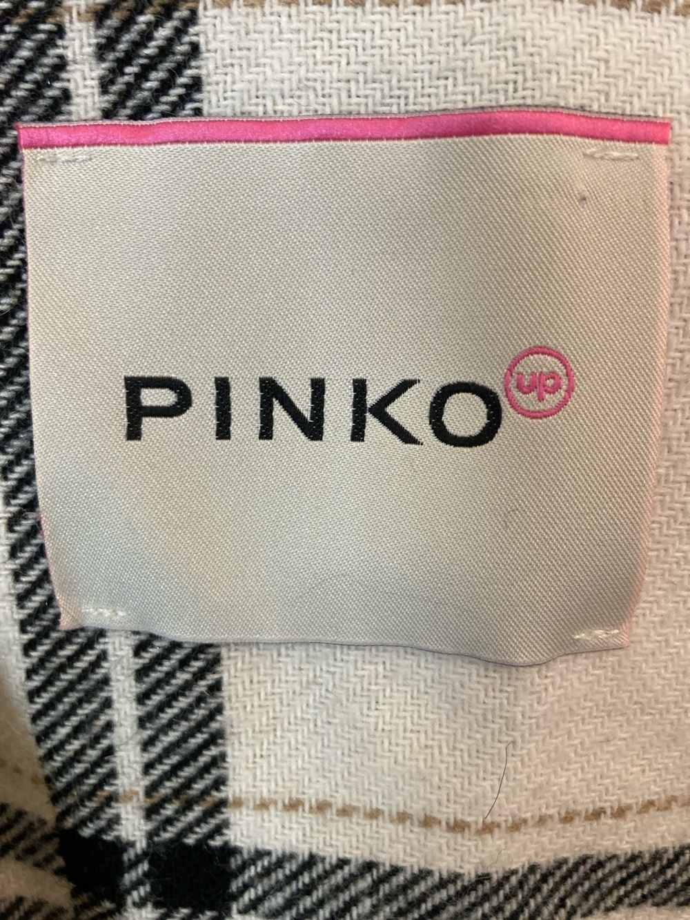 PINKO Cream and Black Plaid Fringe Wool Blend Jacket - Picture 2 of 11